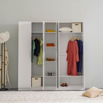 Supreme 5-Door Wardrobe with Mirror - White - With 2-Year Warranty