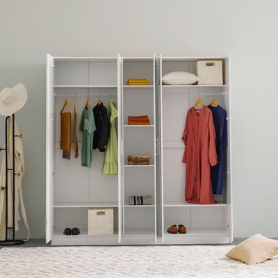 Supreme 5-Door Wardrobe with Mirror - White - With 2-Year Warranty