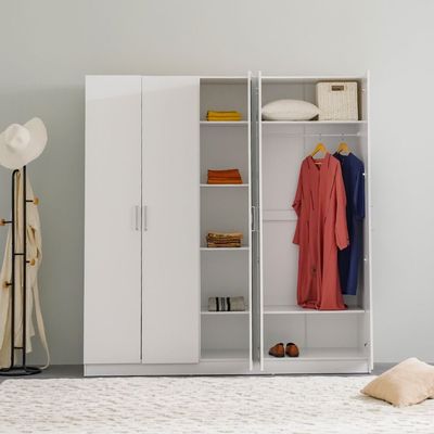 Supreme 5-Door Wardrobe with Mirror - White - With 2-Year Warranty