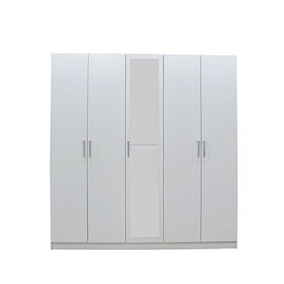 Supreme 5-Door Wardrobe with Mirror - White - With 2-Year Warranty