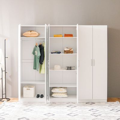 Supreme 6-Door Wardrobe with Mirror - White - With 2-Year Warranty