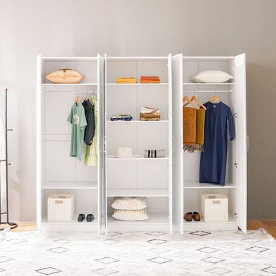 Supreme 6-Door Wardrobe with Mirror - White - With 2-Year Warranty