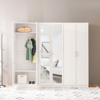 Supreme 6-Door Wardrobe with Mirror - White - With 2-Year Warranty