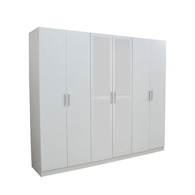 Supreme 6-Door Wardrobe with Mirror - White - With 2-Year Warranty