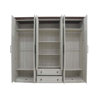 Pioneer 6-Door Wardrobe with 2 Drawers & Mirrors - White Oak + Brown - With 2-Year Warranty