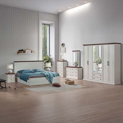 Pioneer 6-Door Wardrobe with 2 Drawers & Mirrors - White Oak + Brown - With 2-Year Warranty