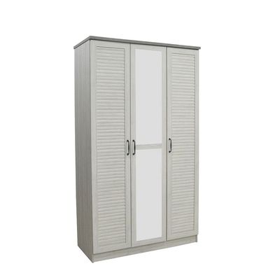 Zenith 3-Door Wardrobe with Drawers & Mirror - White Oak/Cement - With 2-Year Warranty