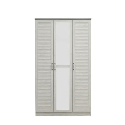 Zenith 3-Door Wardrobe with Drawers & Mirror - White Oak/Cement - With 2-Year Warranty