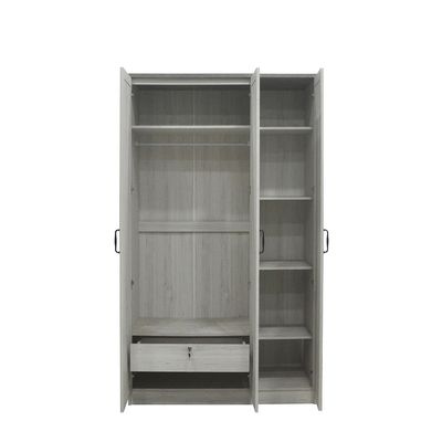 Zenith 3-Door Wardrobe with Drawers & Mirror - White Oak/Cement - With 2-Year Warranty