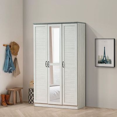 Zenith 3-Door Wardrobe with Drawers & Mirror - White Oak/Cement - With 2-Year Warranty