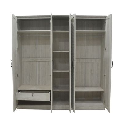 Zenith 5-Door Wardrobe with Drawers & Mirror - White Oak/Cement - With 2-Year Warranty