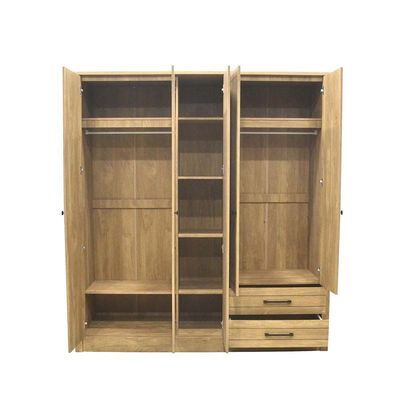 Athens 5-Door Wardrobe with Drawers & Mirror - Light Oak - With 2-Year Warranty