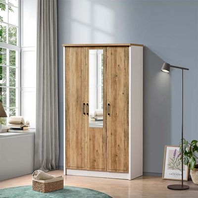 Swann 3-Door Wardrobe with Mirror - Summer Oak/Pearl White - With 2-Year Warranty