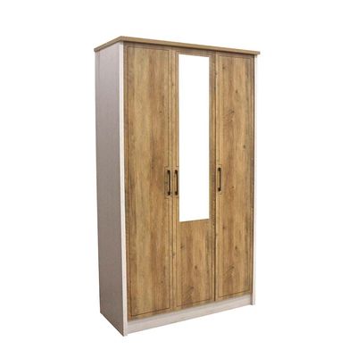 Swann 3-Door Wardrobe with Mirror - Summer Oak/Pearl White - With 2-Year Warranty