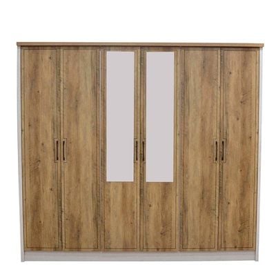 Swann 6-Door Wardrobe with Mirror - Summer Oak/Pearl White - With 2-Year Warranty