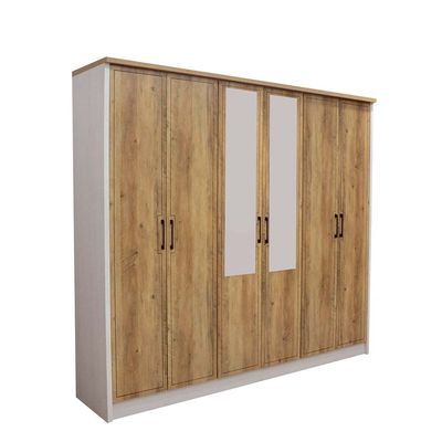 Swann 6-Door Wardrobe with Mirror - Summer Oak/Pearl White - With 2-Year Warranty