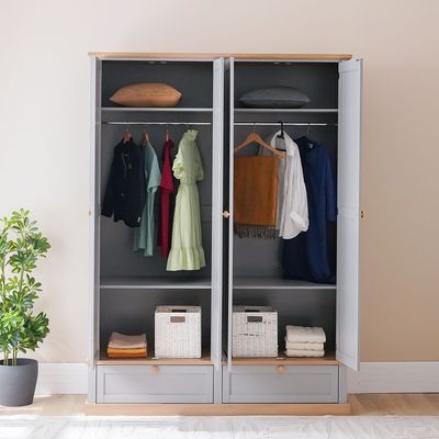Autumn 4-Door Wardrobe with 2 Drawers - Grey/Oak - With 2-Year Warranty