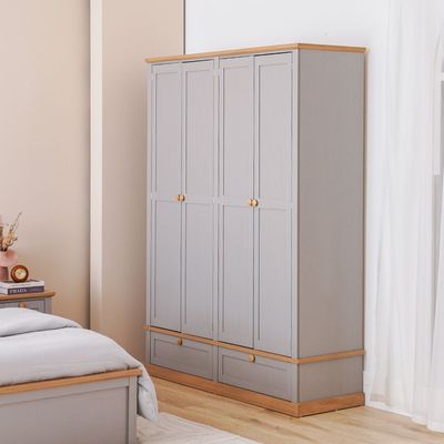 Autumn 4 Door Wardrobe W/2 Drawers -Grey & Oak