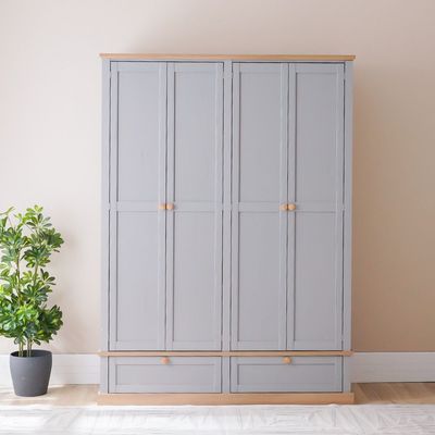 Autumn 4-Door Wardrobe with 2 Drawers - Grey/Oak - With 2-Year Warranty