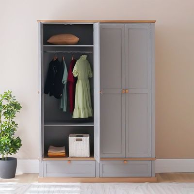 Autumn 4-Door Wardrobe with 2 Drawers - Grey/Oak - With 2-Year Warranty