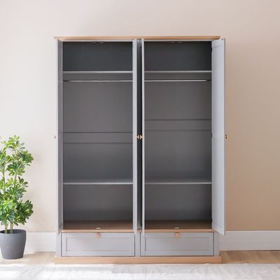 Autumn 4-Door Wardrobe with 2 Drawers - Grey/Oak - With 2-Year Warranty