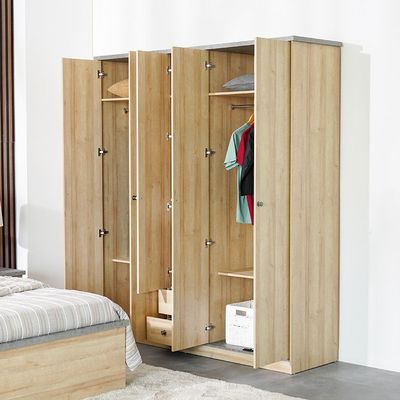 Eden 5 Door Wardrobe W/2Drawers & Mirror-Oak & Cement