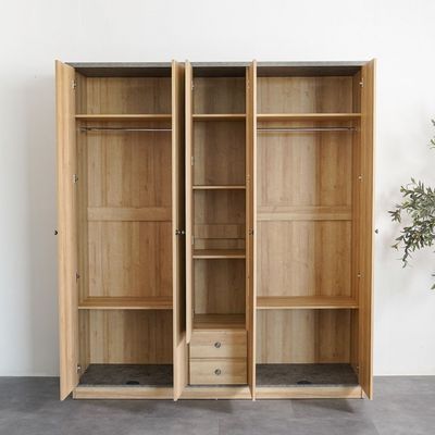 Eden 5-Door Wardrobe with 2 Drawers & Mirror - Oak/Cement - With 2-Year Warranty