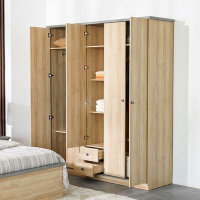 Eden 5 Door Wardrobe W/2Drawers & Mirror-Oak & Cement