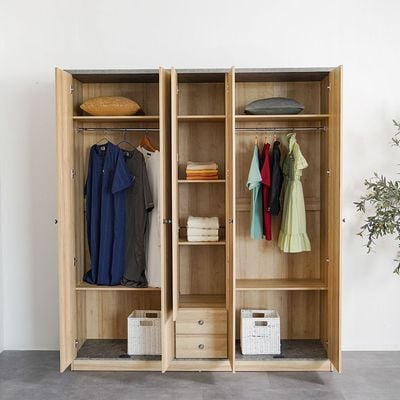 Eden 5 Door Wardrobe W/2Drawers & Mirror-Oak & Cement