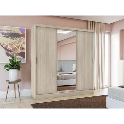 Lorena 3 Door Sliding  Wardrobe w/mirror- Almond Walnut