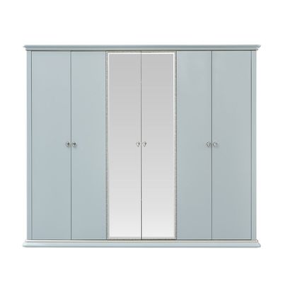 Bluebell 6 Door Wardrobe With Mirror  - Light Blue