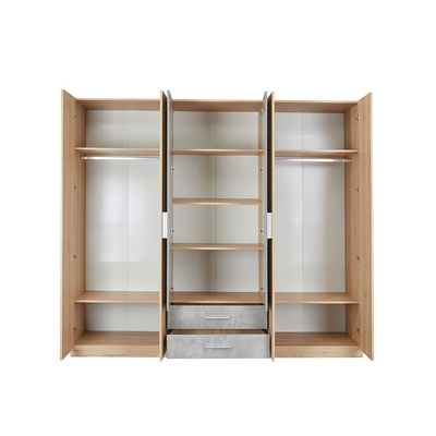 Edison 6 Door Wardrobe W/2 Drawers & 2 Mirrors-Oak+Cement