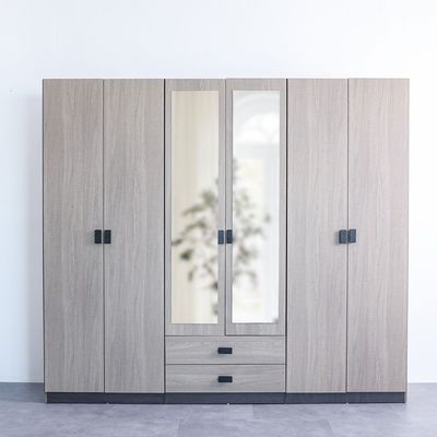 Regal 6 Door Wardrobe W/2 Drawers & 2 Mirrors-Grey+Black