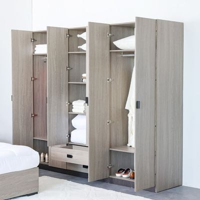 Regal 6 Door Wardrobe W/2 Drawers & 2 Mirrors-Grey+Black