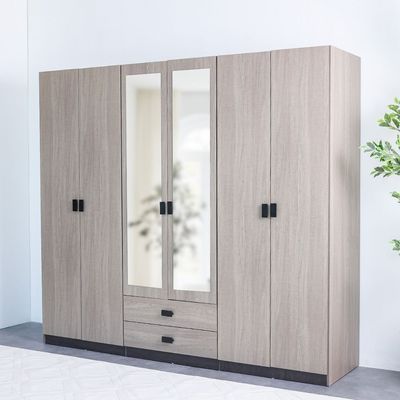 Regal 6 Door Wardrobe W/2 Drawers & 2 Mirrors-Grey+Black