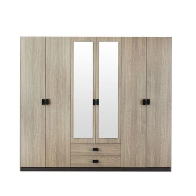 Regal 6 Door Wardrobe W/2 Drawers & 2 Mirrors-Grey+Black