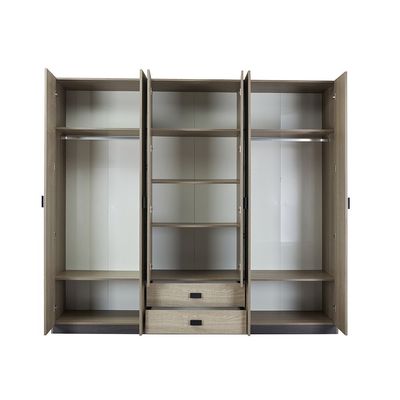 Regal 6 Door Wardrobe W/2 Drawers & 2 Mirrors-Grey+Black