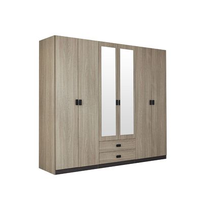 Regal 6 Door Wardrobe W/2 Drawers & 2 Mirrors-Grey+Black