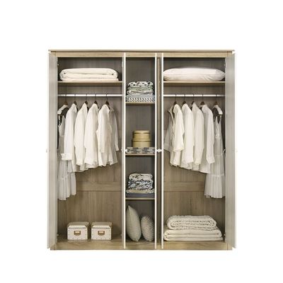 Kelly 5 Door Wardrobe W/Mirror-White Ash+Sonoma Oak