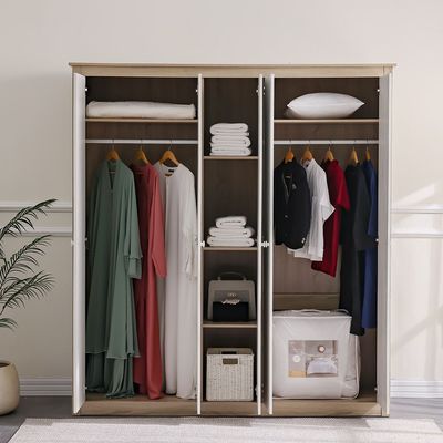 Kelly 5 Door Wardrobe W/Mirror-White Ash+Sonoma Oak