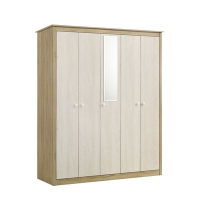 Kelly 5 Door Wardrobe W/Mirror-White Ash+Sonoma Oak