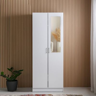 Notis 2 Door Wardrobe W/Drawer & Mirror-Gloss White
