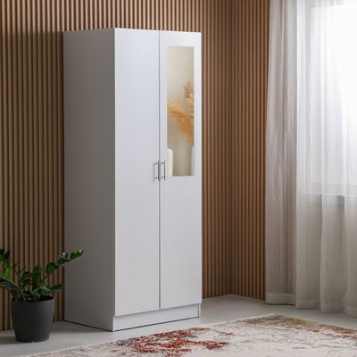 Notis 2 Door Wardrobe W/Drawer & Mirror-Gloss White