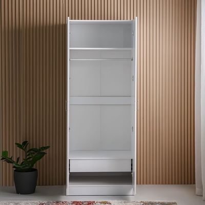 Notis 2 Door Wardrobe W/Drawer & Mirror-Gloss White