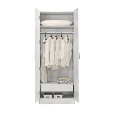 Notis 2 Door Wardrobe W/Drawer & Mirror-Gloss White