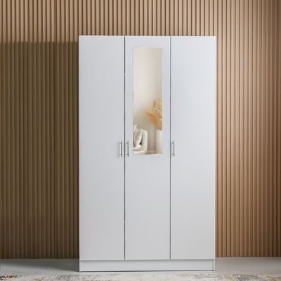 Notis 3 Door Wardrobe W/Drawer & Mirror-Gloss White