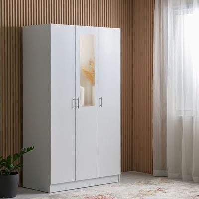 Notis 3 Door Wardrobe W/Drawer & Mirror-Gloss White
