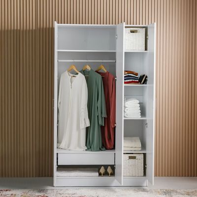 Notis 3 Door Wardrobe W/Drawer & Mirror-Gloss White