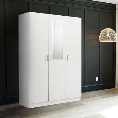 Notis 3 Door Wardrobe W/Drawer & Mirror-Gloss White