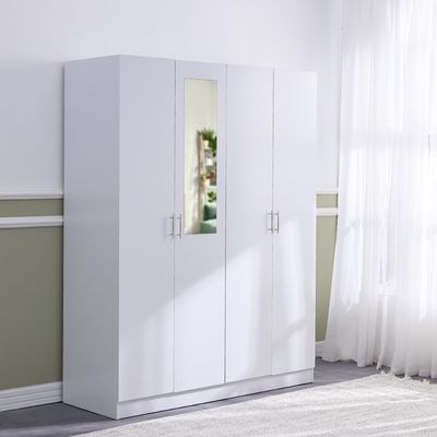 Notis 4 Door Wardrobe W/Drawer & Mirror-Gloss White